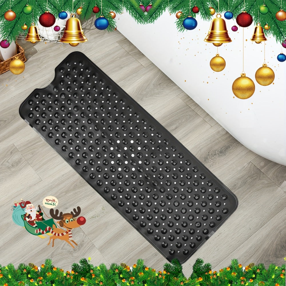 Black Suction-Cup Shower Bath Mat, 100 x 40cm with Drain Holes and Raised Circular Texture