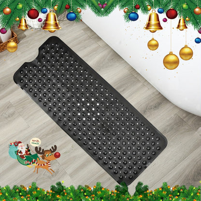 Black Suction-Cup Shower Bath Mat, 100 x 40cm with Drain Holes and Raised Circular Texture