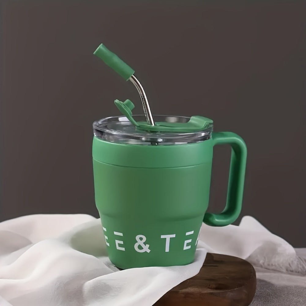 16oz Stainless Steel Straw Travel Tumbler with Handle and Clear Lid in Six Checkout Colors
