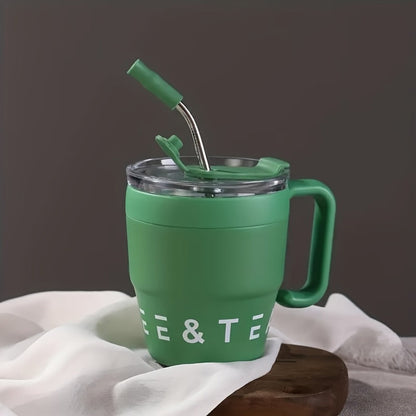 16oz Stainless Steel Straw Travel Tumbler with Handle and Clear Lid in Six Checkout Colors