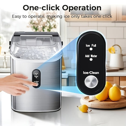 Stainless Steel Ice Maker Countertop – 35 Lbs Soft Chewable Nugget Ice or 26 Lbs Bullet Ice, Pebble Portable Ice Machine for Home, Kitchen