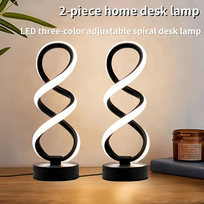 Spiral LED Table Lamp with Dimmable Push-Button Control, Modern Metal Base and Six Black or White Configuration Options