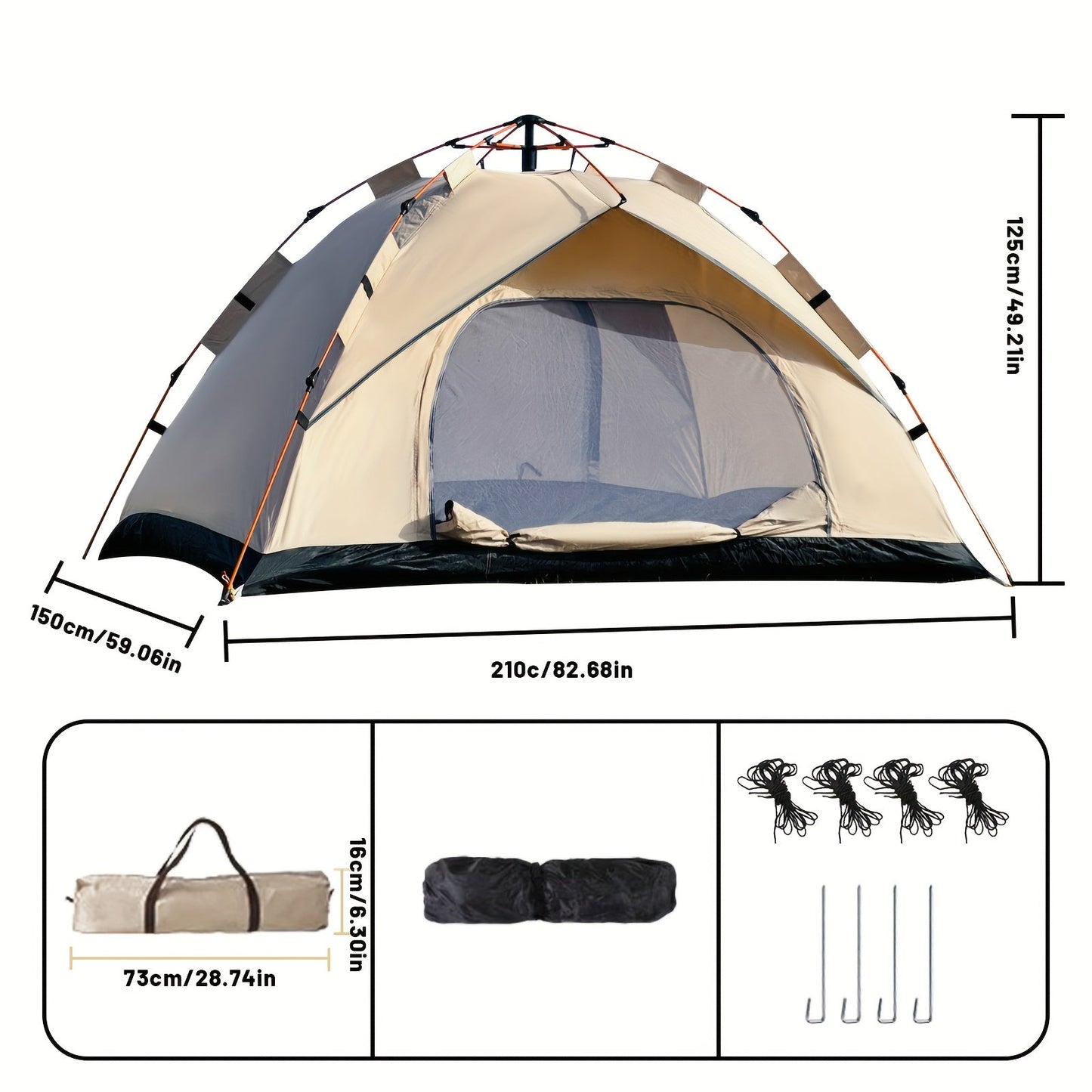 Camping Tent Pop-Up with Dual Doors, Optional Mesh Windows and 1-3 or 3-4 Person Source Options