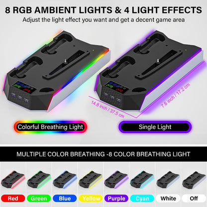 Headset Holder PS5 Cooling Stand with RGB Light, 3-Level Fan, Controller Charger & 3 USB Ports