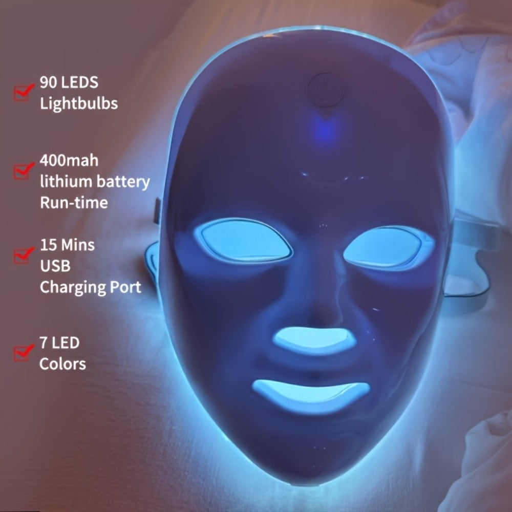 LED Light Therapy Face Mask 7 Color Photon Skin Rejuvenation - Acne Treatment Wrinkle for Bath Time, Home Spa and Personal Care