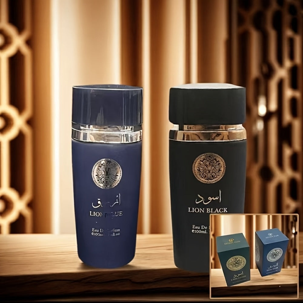 Two-Bottle Men's Perfume Set with 3.4 fl oz Labels, Blue and Black Sprays in One Checkout Set
