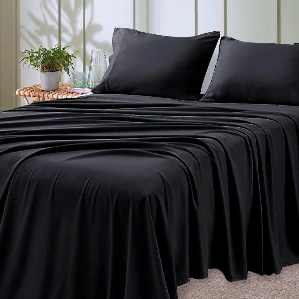 Bed Sheet Set Microfiber with Size-Dependent 3- or 4-Piece Contents, Four Bed Sizes and Eleven Colors