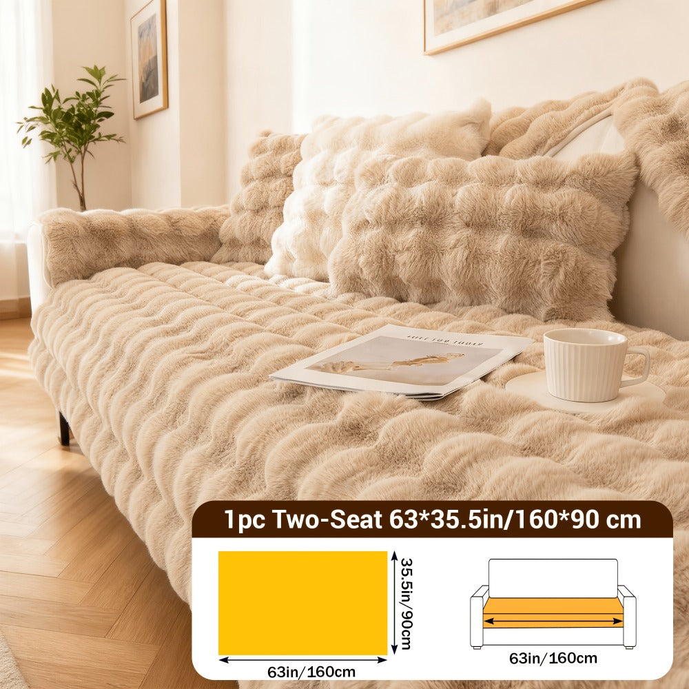 Sofa Cover Bubble Faux Rabbit Fur Panels with Silicone-Dot Backing for Seat, Armrest or Backrest