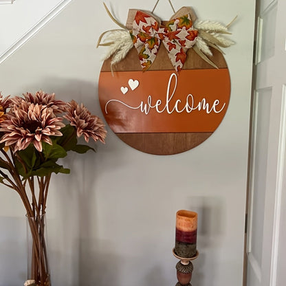 Hello Fall 3D Door Hanger – Autumn Harvest Pumpkin Wheat Bow Fall Wreath Door Sign Seasonal Home Decor
