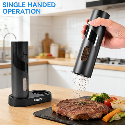 Electric Pepper Grinder Set of 2, Rechargeable with Charging Base, 6 Adjustable Coarseness Settings