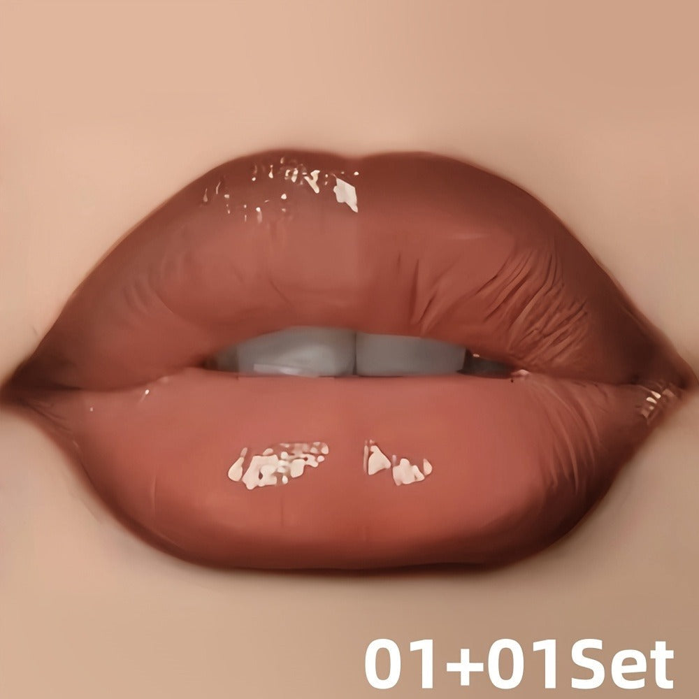 Lip Gloss Lip Liner Set Hydrating Water-Gloss Dewy Finish – 3D Precision Contour Matte Liner, for Makeup, Travel and Everyday Vanity Use