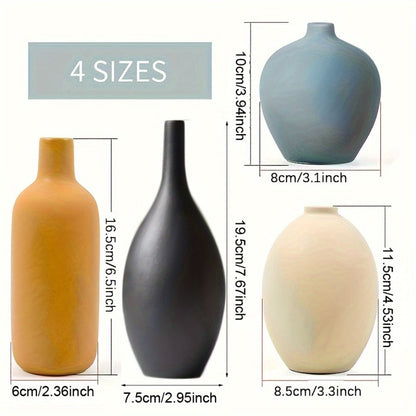 Ceramic Vase Set of 4 Small Vases for Dried Flowers Pampas Grass, Morandi Color Modern Farmhouse Home Decor