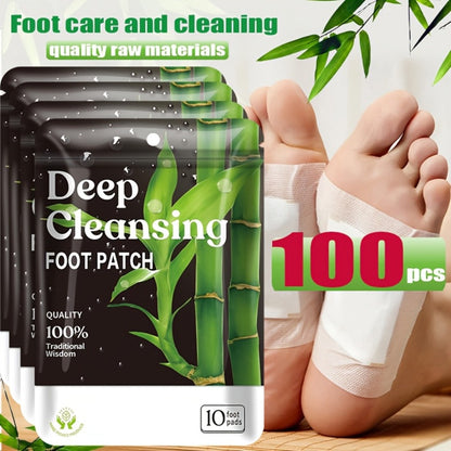 Foot Detox Pads 100pcs Overnight Bamboo Vinegar & Ginger Powder – Deep Cleansing Alcohol-Free Natural Plant Patches