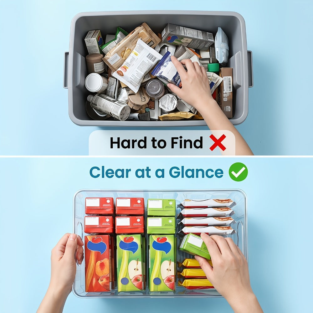 Clear Stackable Storage Bin Set with Six 10 x 6 x 5-Inch Containers, Matching Lids and Side Handles