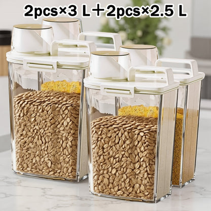 Food Storage Containers 2.5L and 3L PP Pantry Bins with Measuring Cups in Two-, Four- or Six-Pack Options