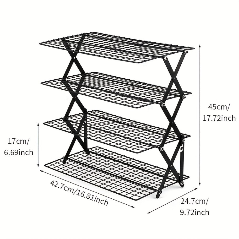 4-Tier Collapsible Cooling Rack Set with Muffin Cups – Metal Wire Baking Rack for Cookies Cakes for Grilling, Camping and Outdoor Meals