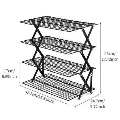 4-Tier Collapsible Cooling Rack Set with Muffin Cups – Metal Wire Baking Rack for Cookies Cakes for Grilling, Camping and Outdoor Meals
