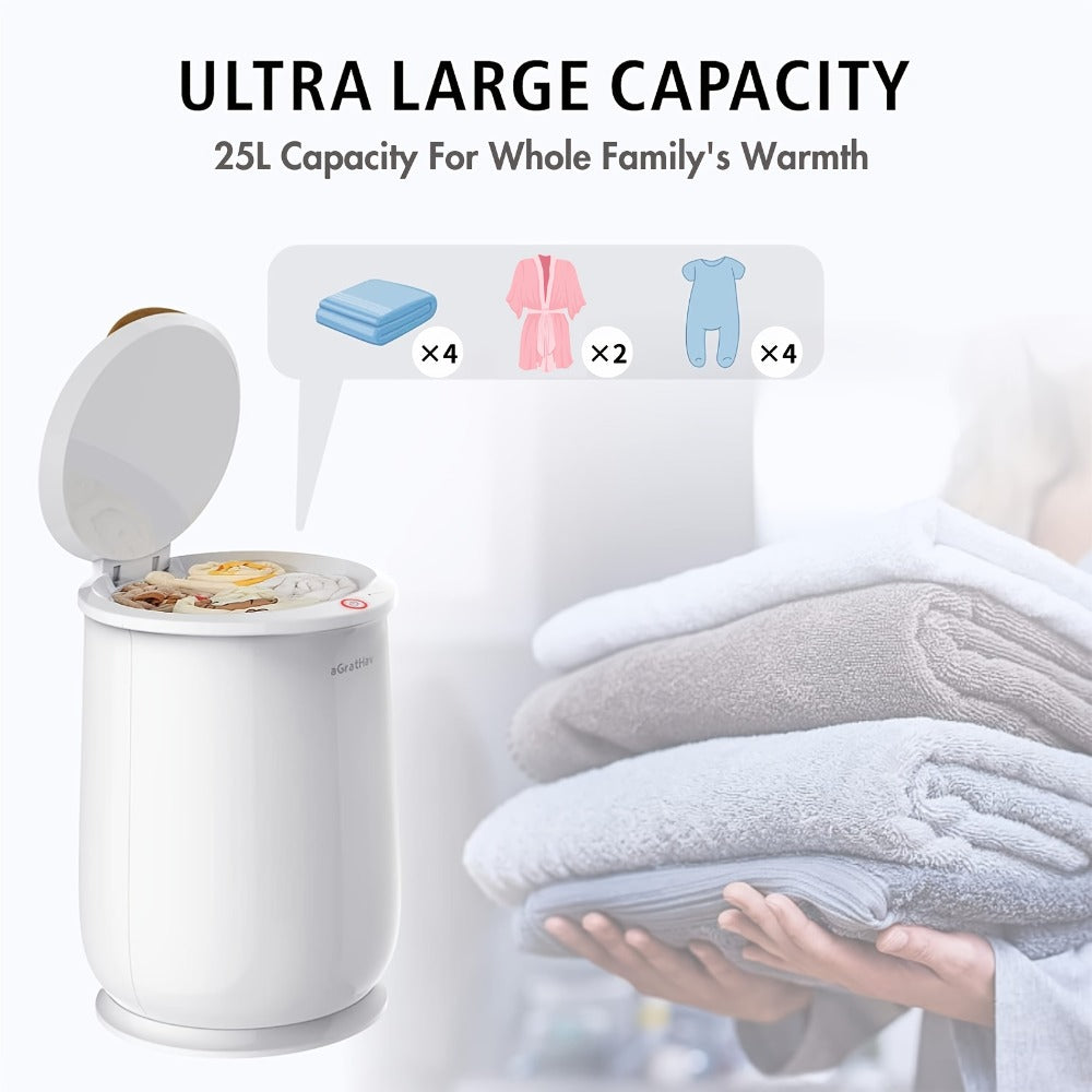Electric Towel Warmer Bucket Ultra Large Capacity Fits Two 40x70 Towels ETL FCC Certified 1-Min Heat Auto Shut-Off Silent Spa Bathroom
