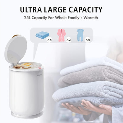 Electric Towel Warmer Bucket Ultra Large Capacity Fits Two 40x70 Towels ETL FCC Certified 1-Min Heat Auto Shut-Off Silent Spa Bathroom