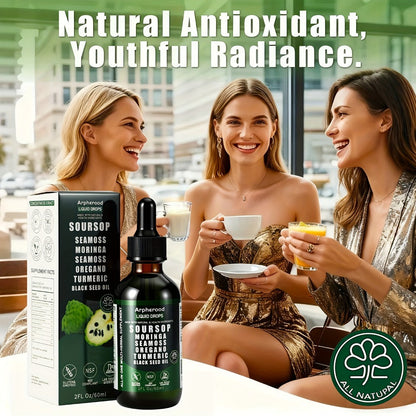 Soursop Graviola Liquid Drops 2 Fl Oz, Leaf & Fruit Blend with Sea Moss, Elderberry & Black Seed Oil