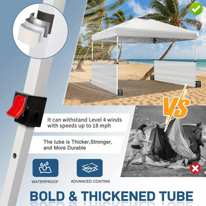 One-Push 10x10ft Canopy Tent with Two Adjustable Half Sidewalls, Four Sandbags and Wheeled Bag