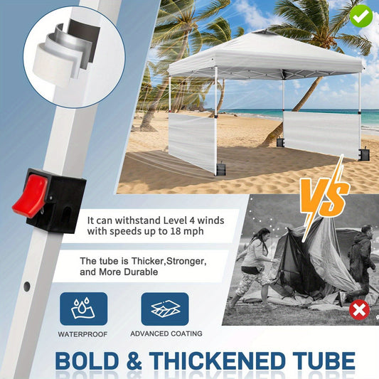 One-Push 10x10ft Canopy Tent with Two Adjustable Half Sidewalls, Four Sandbags and Wheeled Bag