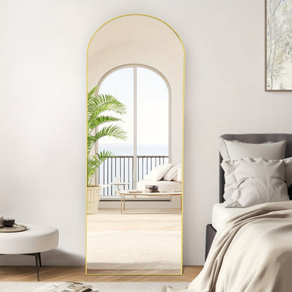 Full-Length Floor Mirror in 59 × 16 or 64 × 21 Inch Arched and Rectangular Black or Gold Frame Options