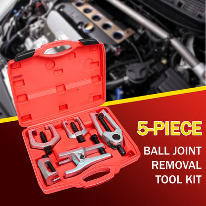 Five-Piece Ball Joint Separator and Puller Tool Set with Red Carry Case and Five Distinct Tool Profiles