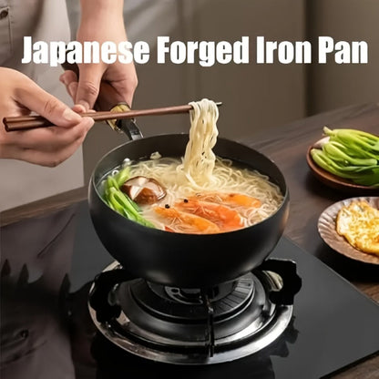 Cast Iron Wok 9.45 Inch Japanese Uncoated Iron Frying Pan Round Bottom Stir Fry Pan with Lid for Home Cooking, Dining and Outdoor Meals
