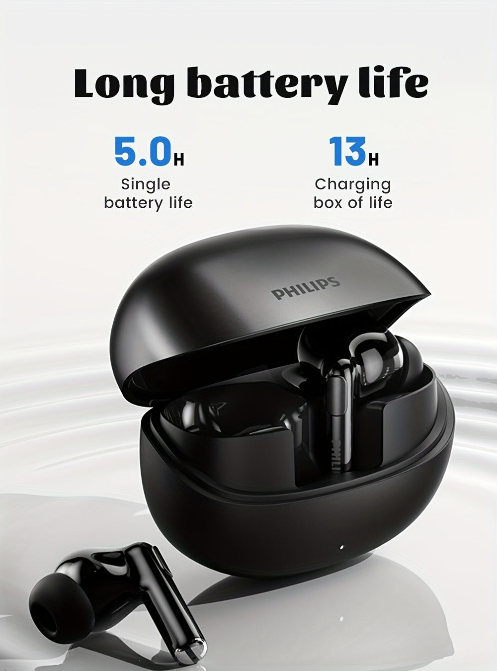 Wireless Earbuds Philips Bluetooth 6.0 Dual Stereo with Type-C Charging Case in Black or White