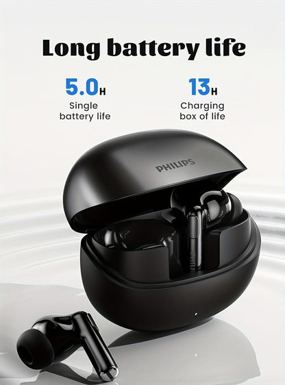 Wireless Earbuds Philips Bluetooth 6.0 Dual Stereo with Type-C Charging Case in Black or White