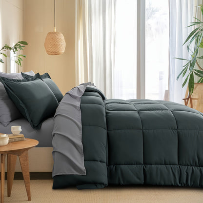 7 Piece Comforter Set Luxury Soft Fluffy Bedding All Season Bed in a Bag with Comforter Fitted Sheet Flat Sheet Pillowcases Hypoallergenic