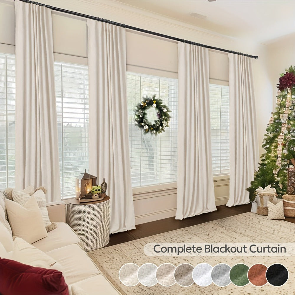 100% Blackout Curtains 4 Panels Faux Linen Textured Thermal Insulated Drapes – Room Darkening Window Curtains for Living Room Bedroom