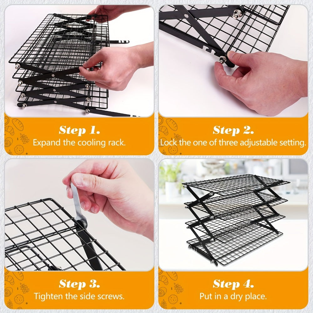 Foldable Cooling Rack for Baking, Stackable Wire Baking Rack with 4-Position Height Adjustment