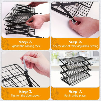 Foldable Cooling Rack for Baking, Stackable Wire Baking Rack with 4-Position Height Adjustment