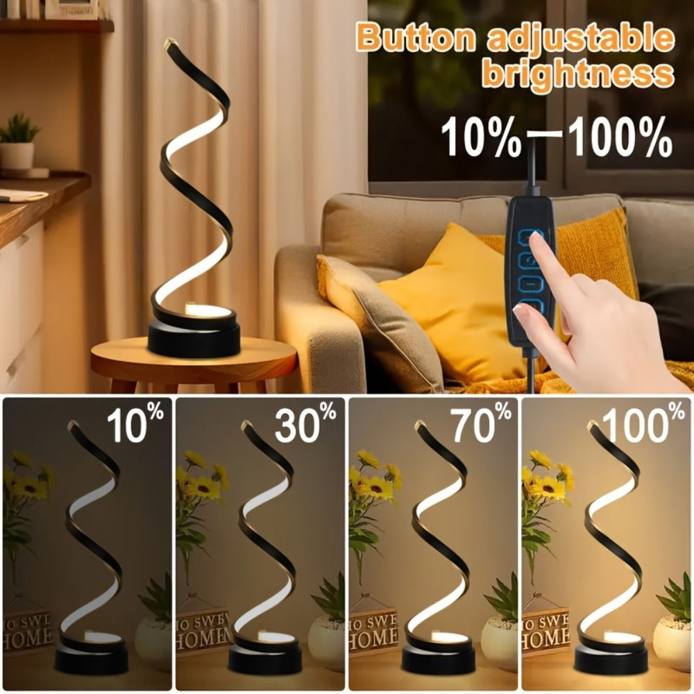 Dimmable Spiral Table Lamp with Touch Control & USB-C Charging Port, 3-Way Brightness Bedside Nightstand Lamp
