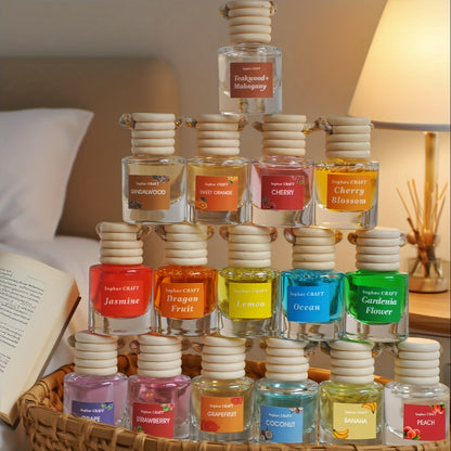 Car Air Freshener 18-Pack Hanging Diffuser Bottles with Six Random Scents and Adjustable Wooden Caps