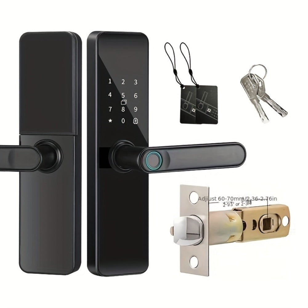 Smart Door Lock with Fingerprint Keypad Card App Access and Optional Camera Handle Models in Black