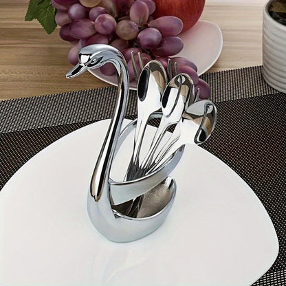 Swan Cutlery Rack Set 7pcs Stainless Steel Decorative Silverware Holder with 3 Forks for Entryways, Bedrooms and Living Spaces