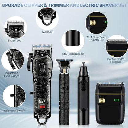 Men's Grooming Set USB Rechargeable Hair Clipper Electric Shaver Nose Ear Hair Trimmer for Everyday Face, Beard and Body Grooming