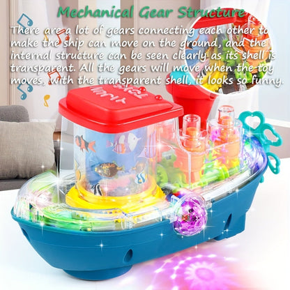 Interactive Sensory Boat Toy for Toddlers 2+, Underwater Ocean Theme with Fish & Coral, Rotating Scroll Screen & Music