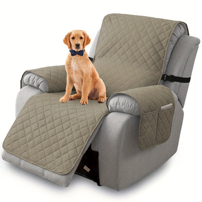 One-Piece Quilted Recliner Chair Cover with Wide Arm Wings, Back Strap and Eight Color Options