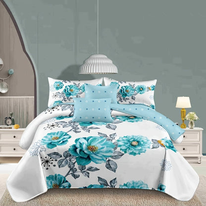 Botanical Floral Comforter and Pillowcase Set in Pink, Cyan or Lake Blue with Twin, Queen and King Sizes