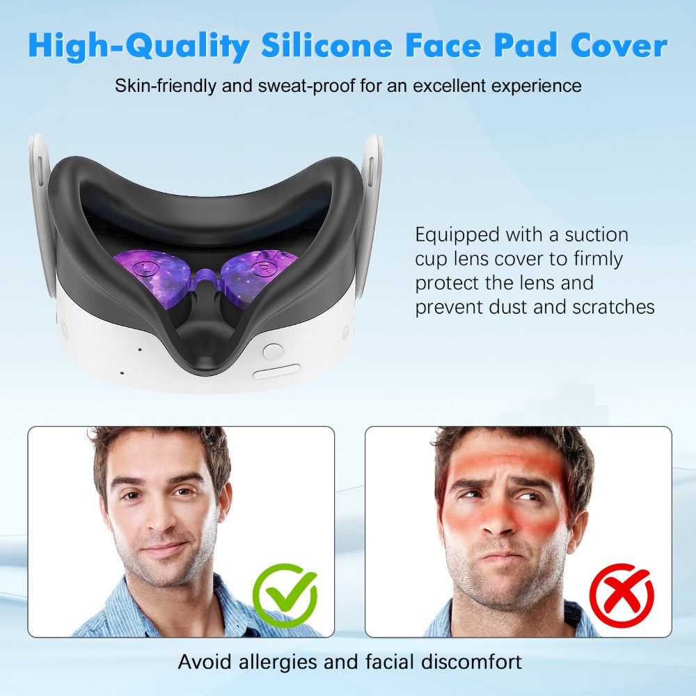 Meta Quest 3S Silicone Cover Set - VR Face Cover Shell Controller Grip Case Camera Lens Protector for an Everyday Personal Care Routine