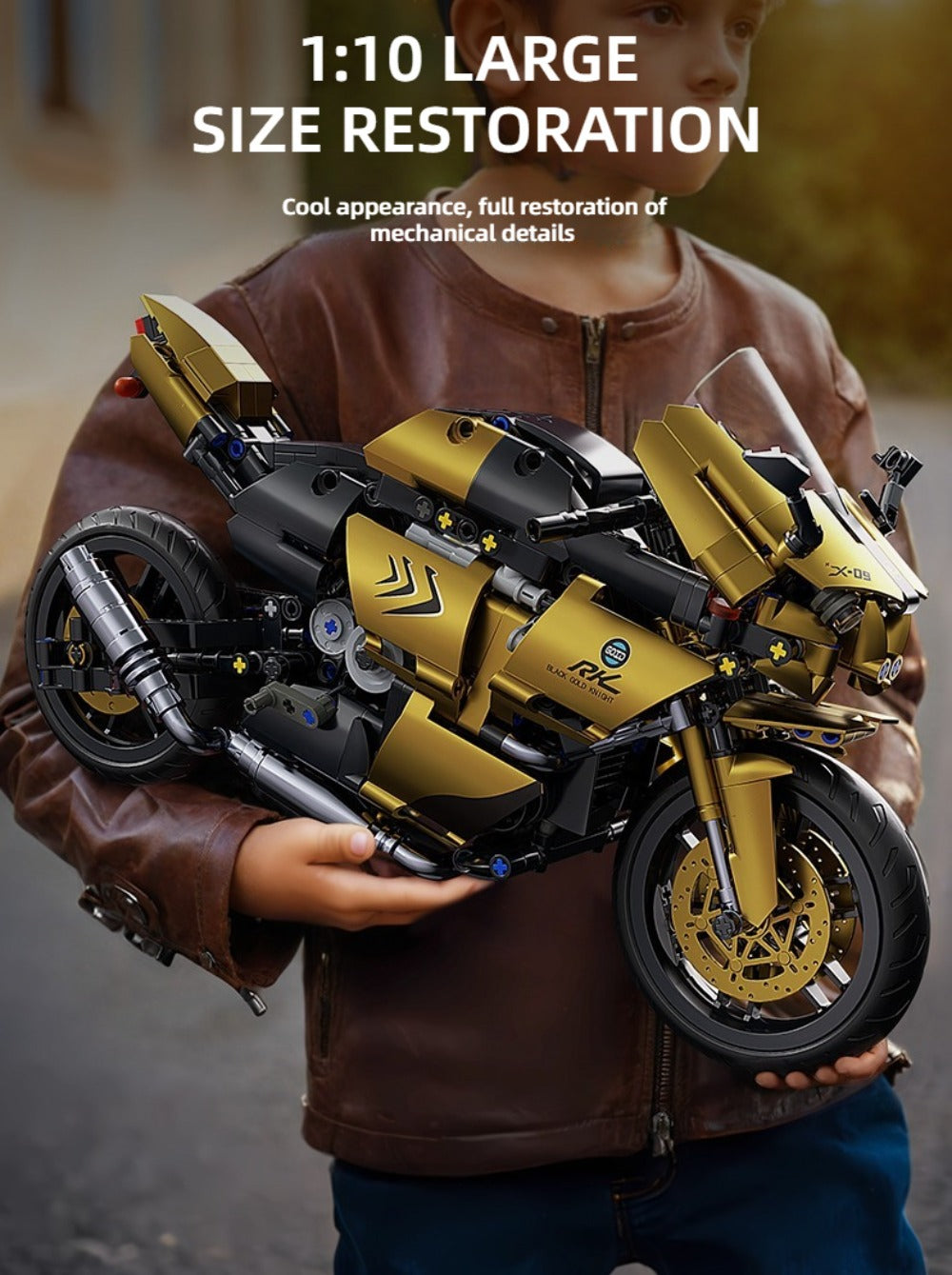 1000PCS Motorcycle Building Blocks 1:10 Scale DIY Black & Gold Motorbike Model Kit – Adult Collector Display Ornament