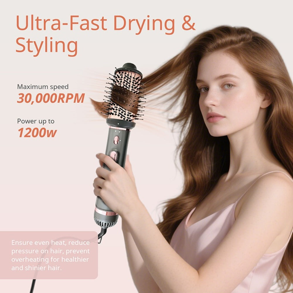Negative Ion Hair Dryer Brush 4-in-1 Hot Air Styler, Curl, Straighten, Scalp Massage & Blow Dry, Adjustable Heat & Wind Speed