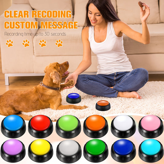 Dog Communication Buttons 12 Pack Recordable Talking Button Set 30 Second Voice Recording Pet Training Speaking Buttons 12 Colors Gift