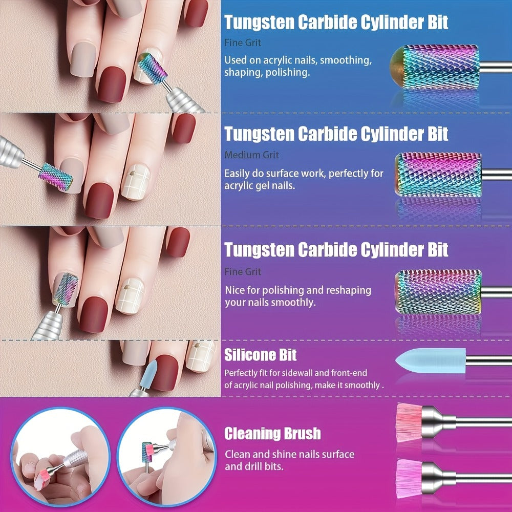 Nail Drill Bit Set Tungsten Steel & Ceramic Grinding Heads with Storage Box for Gel Removal Nail Enhancement