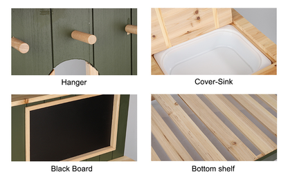 Potting Bench Table Cedar Wood Garden Workstation with Blackboard Removable Sink Hooks Double Shelf for Garden, Patio and Yard Use