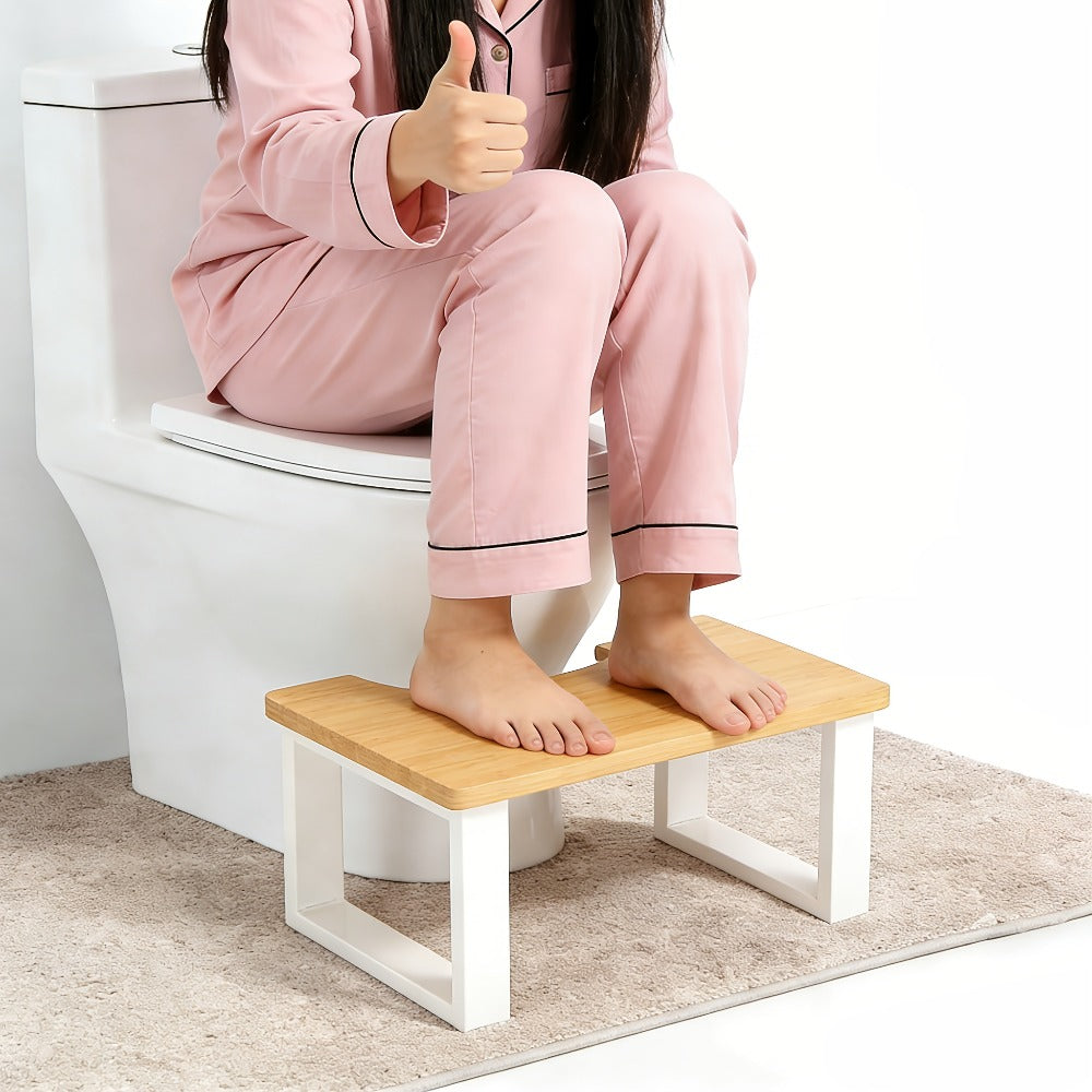 Squat Toilet Stool with Bamboo Surface - Bathroom Foot Rest for Adults, Wide Stable Base, 7-Inch Height